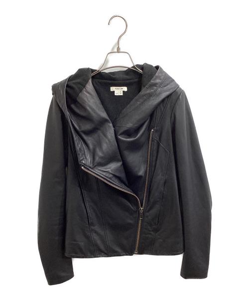 HELMUT LANG（ヘルムートラング）HELMUT LANG (ヘルムートラング) フーデットレザージャケット / 変形児ぷ ブラック サイズ:Pの古着・服飾アイテム