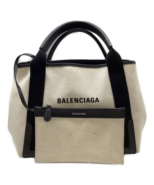 BALENCIAGA（バレンシアガ）BALENCIAGA (バレンシアガ) ネイビーカバスS トートバッグ　/　339933　/　1081・X・002123 ベージュ×ブラックの古着・服飾アイテム