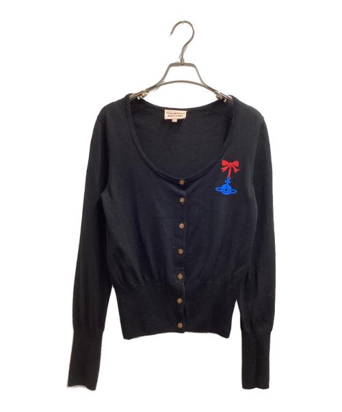 Vivienne Westwood RED LABEL（ヴィヴィアンウエストウッドレッドレーベル）Vivienne Westwood RED LABEL (ヴィヴィアンウエストウッドレッドレーベル) オーブ リボン 刺繍カーディガン / 357-55-11001 ブラック サイズ:2の古着・服飾アイテム