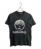FRUIT OF THE LOOMフルーツオブザルーム）の古着「''OVERWORKED''プリントTシャツ」｜ブラック
