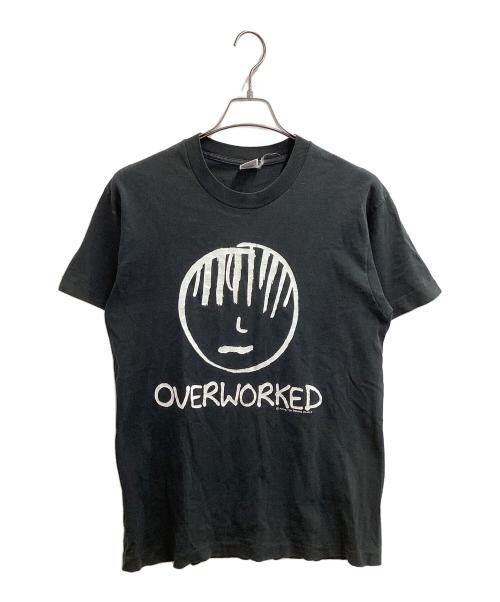 FRUIT OF THE LOOM（フルーツオブザルーム）FRUIT OF THE LOOM (フルーツオブザルーム) ''OVERWORKED''プリントTシャツ ブラック サイズ:Mの古着・服飾アイテム