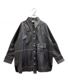 GANNI（ガニー）の古着「Oversized Lamb Leather Shirt」｜ブラック