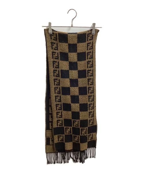 FENDI（フェンディ）FENDI (フェンディ) ズッカ柄 ウール混アクリルマフラー ブラックの古着・服飾アイテム
