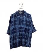 Yohji Yamamoto pour hommeヨウジヤマモト プールオム）の古着「06SS 藍染めリネンチェックシャツ　/　HR-T55-363」｜ブルー