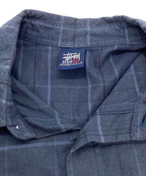 stussy（ステューシー）stussy (ステューシー) S/Sチェックシャツ ネイビー サイズ:Lの古着・服飾アイテム