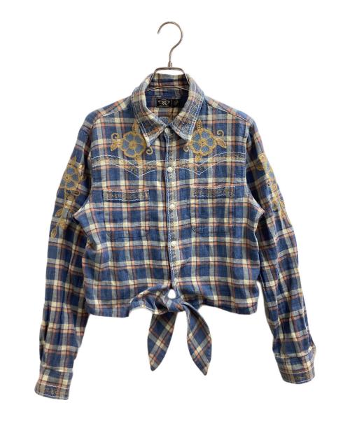 RRL（ダブルアールエル）RRL (ダブルアールエル) チェック ツイル タイフロント ブラウス ブルー サイズ:3の古着・服飾アイテム