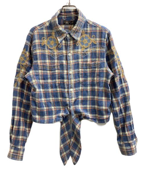 RRL（ダブルアールエル）RRL (ダブルアールエル) チェック ツイル タイフロント ブラウス ブルー サイズ:3の古着・服飾アイテム