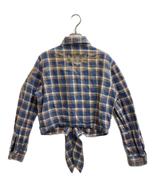 RRL（ダブルアールエル）RRL (ダブルアールエル) チェック ツイル タイフロント ブラウス ブルー サイズ:3の古着・服飾アイテム