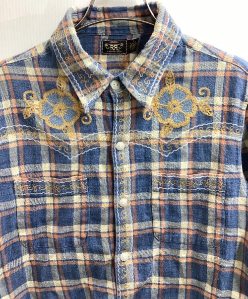 RRL（ダブルアールエル）RRL (ダブルアールエル) チェック ツイル タイフロント ブラウス ブルー サイズ:3の古着・服飾アイテム