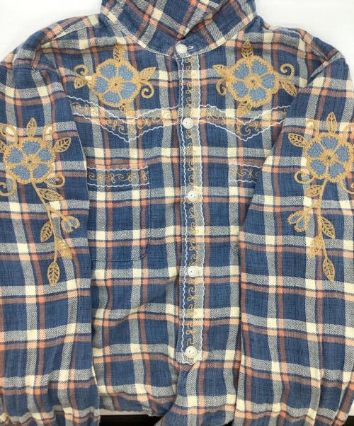 RRL（ダブルアールエル）RRL (ダブルアールエル) チェック ツイル タイフロント ブラウス ブルー サイズ:3の古着・服飾アイテム