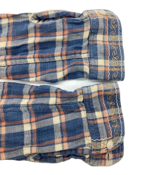 RRL（ダブルアールエル）RRL (ダブルアールエル) チェック ツイル タイフロント ブラウス ブルー サイズ:3の古着・服飾アイテム