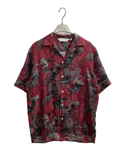 NIPOALOHA（二ポアロハ）NIPOALOHA (二ポアロハ) SHORT SLEEVE ALOHA SHIRT / 伊藤若冲 群鶏 / BEAUTY&YOUTH別注 / N25-SSH102SP レッド サイズ:1の古着・服飾アイテム