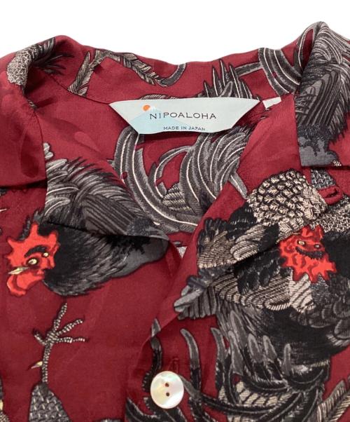 NIPOALOHA（二ポアロハ）NIPOALOHA (二ポアロハ) SHORT SLEEVE ALOHA SHIRT / 伊藤若冲 群鶏 / BEAUTY&YOUTH別注 / N25-SSH102SP レッド サイズ:1の古着・服飾アイテム