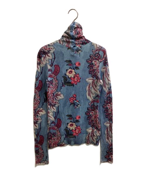 KENZO（ケンゾー）KENZO (ケンゾー) フラワーモチーフシルクカシミヤニット ブルー サイズ:Mの古着・服飾アイテム