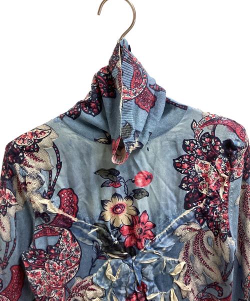 KENZO（ケンゾー）KENZO (ケンゾー) フラワーモチーフシルクカシミヤニット ブルー サイズ:Mの古着・服飾アイテム