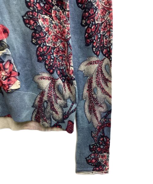 KENZO（ケンゾー）KENZO (ケンゾー) フラワーモチーフシルクカシミヤニット ブルー サイズ:Mの古着・服飾アイテム
