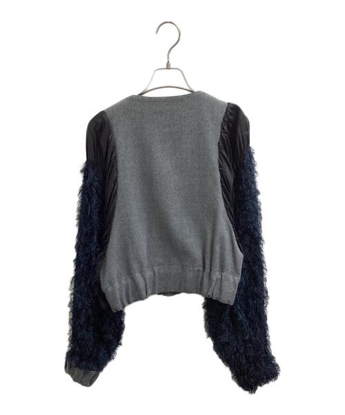 LIMI feu（リミフゥ）LIMI feu (リミフゥ) 袖フリンジ切替 ノーカラージャケット/LK-J19-113 グレー サイズ:Sの古着・服飾アイテム