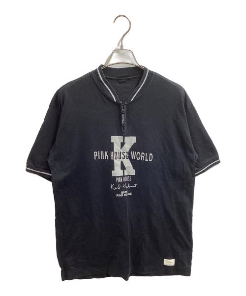 KARL HELMUT（カールヘルム）Karl Helmut (カールヘルム) PINK HOUSE (ピンクハウス) ハーフジップTシャツ ブラック サイズ:Lの古着・服飾アイテム