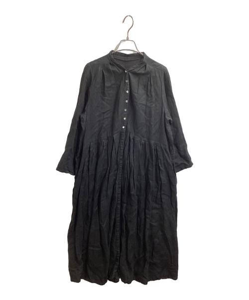 nest Robe（ネストローブ）nest Robe (ネストローブ) Yネック　リネン　ワンピース ブラック サイズ:Fの古着・服飾アイテム