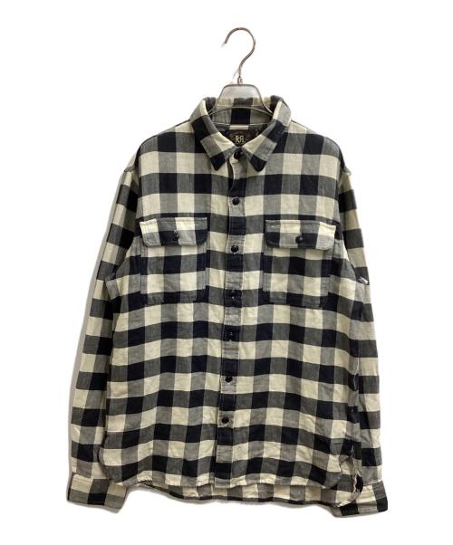 RRL（ダブルアールエル）RRL (ダブルアールエル) バッファローチェック ツイル ワークシャツ ホワイト×ブラック サイズ:Mの古着・服飾アイテム