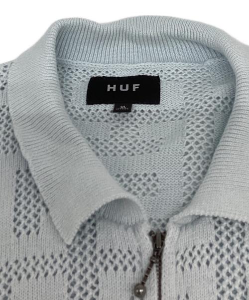 HUF（ハフ）HUF (ハフ) MONOGRAM JACQUARD ZIP SWEATER ブルー サイズ:XLの古着・服飾アイテム