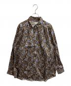 TOMORROW LANDトゥモローランド）の古着「コットンサテン フラワープリント プルオーバー タックシャツ / 63-01-45-01102」｜ブラウン