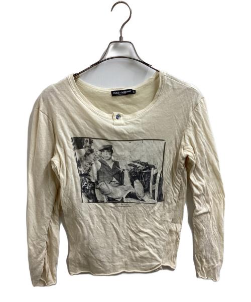 DOLCE & GABBANA（ドルチェ＆ガッバーナ）DOLCE & GABBANA (ドルチェ＆ガッバーナ) 10's～ ヘンリーネック レイヤードプリントニット アイボリー サイズ:46の古着・服飾アイテム
