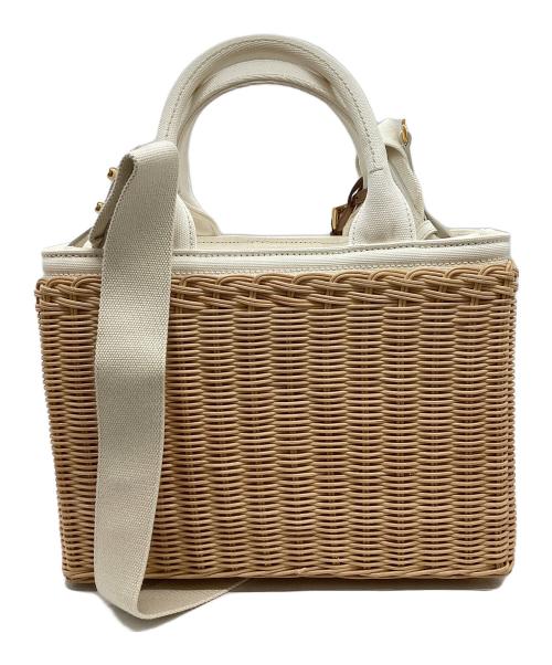 PRADA（プラダ）PRADA (プラダ) ウィッカーカナパカゴバッグ アイボリーの古着・服飾アイテム