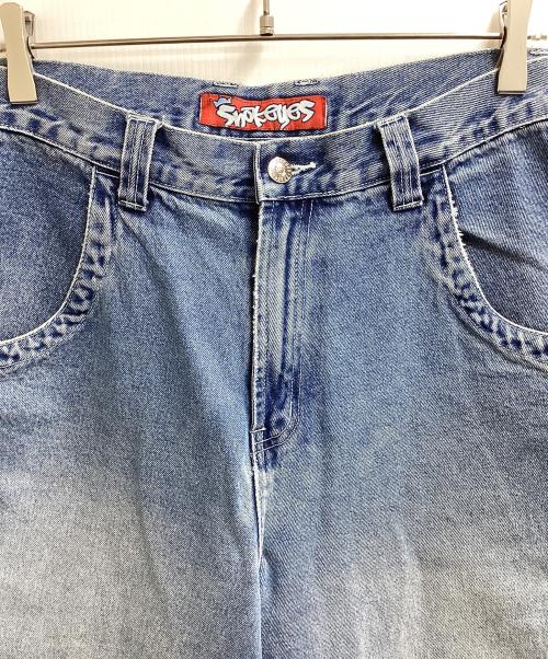 Snakeyes（スネークアイ）Snakeyes (スネークアイ) ロゴ刺繍バギーデニムショーツ ブルー サイズ:34の古着・服飾アイテム