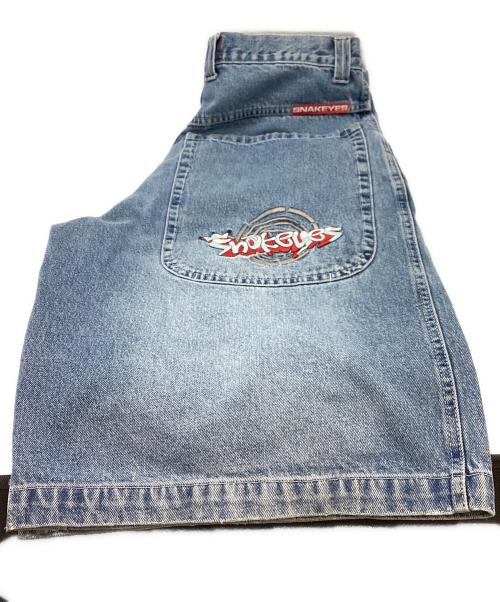 Snakeyes（スネークアイ）Snakeyes (スネークアイ) ロゴ刺繍バギーデニムショーツ ブルー サイズ:34の古着・服飾アイテム