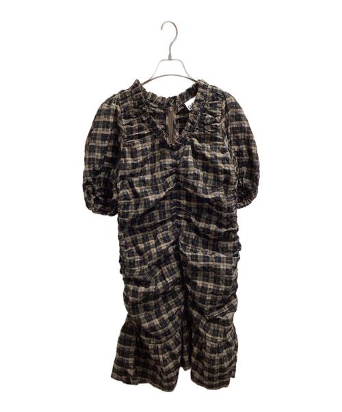 GANNI（ガニー）Ganni (ガニー) シワ加工チェックワンピース / 6165 ブラウン サイズ:38の古着・服飾アイテム