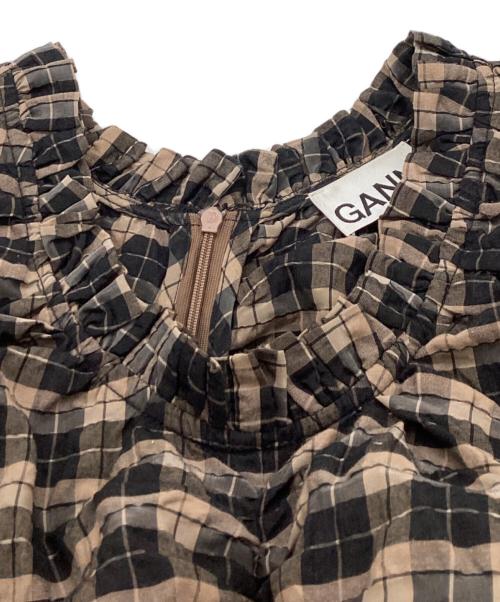 GANNI（ガニー）Ganni (ガニー) シワ加工チェックワンピース / 6165 ブラウン サイズ:38の古着・服飾アイテム