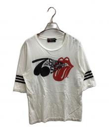 Hysteric Glamour×ROLLING STONES（ヒステリックグラマー×ローリングストーンズ）の古着「RS/SUCKING IN THE 70'S pt 五分袖Tシャツ」｜ホワイト