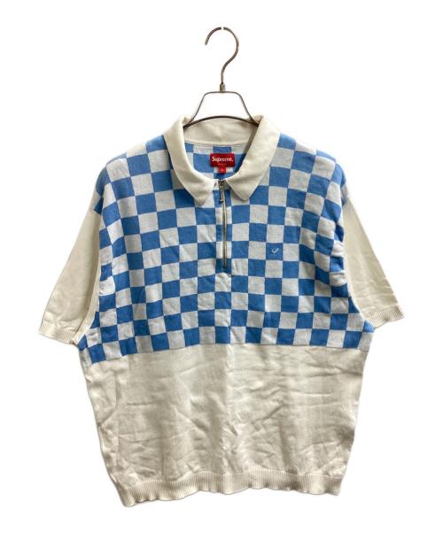 SUPREME（シュプリーム）Supreme (シュプリーム) 22SS Checkerboard Zip Polo ブルー×ホワイト サイズ:Lの古着・服飾アイテム