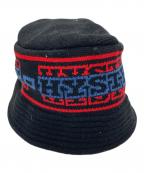 Hysteric Glamourヒステリックグラマー）の古着「STRIPE LOGO ニットバケットハット（ストライプロゴ）/ 02233QH02」｜ブラック