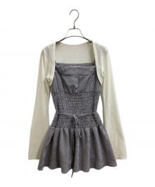 ANDMARY（アンドマリー）の古着「Betty shirring mini dress / am1634」｜ブラック×ホワイト
