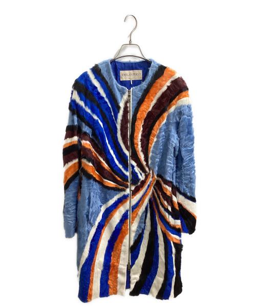 Emilio Pucci（エミリオ プッチ）Emilio Pucci (エミリオ プッチ) スパイラルファーコート / 2017コレクション  ブルー サイズ:36の古着・服飾アイテム