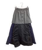 OMMOオーエムエムオー）の古着「MIX FABRIC FLARE SK」｜グレー×ネイビー