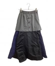 OMMO（オーエムエムオー）の古着「MIX FABRIC FLARE SK」｜グレー×ネイビー