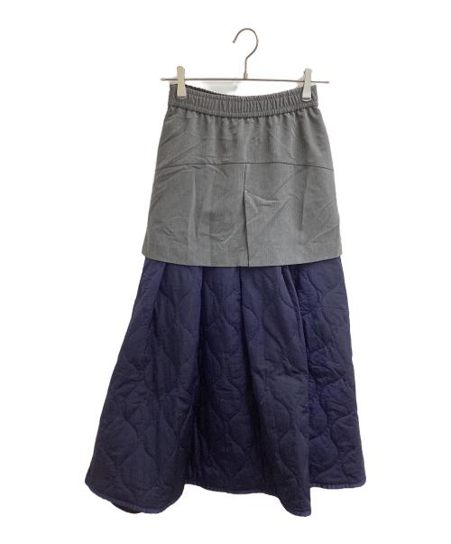 OMMO（オーエムエムオー）OMMO (オーエムエムオー) MIX FABRIC FLARE SK グレー×ネイビー サイズ:36の古着・服飾アイテム