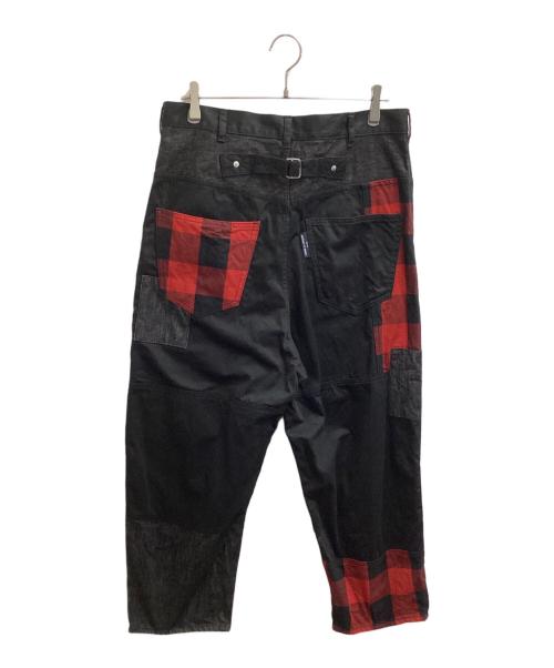 COMME des GARCONS HOMME（コムデギャルソン オム）COMME des GARCONS HOMME (コムデギャルソン オム) パッチワークワイドパンツ / HL-P030 ブラック×レッド サイズ:Lの古着・服飾アイテム