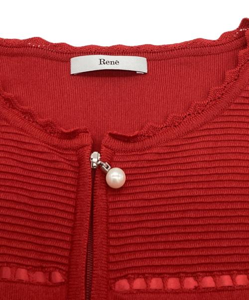 Rene（ルネ）Rene (ルネ) パールジップカーディガン /  6212440A レッド サイズ:34の古着・服飾アイテム