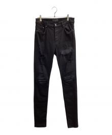 AMIRI（アミリ）の古着「蛇腹 クラッシュ加工 バイカー デニムパンツ　/　SR1PXMD001」｜ブラック