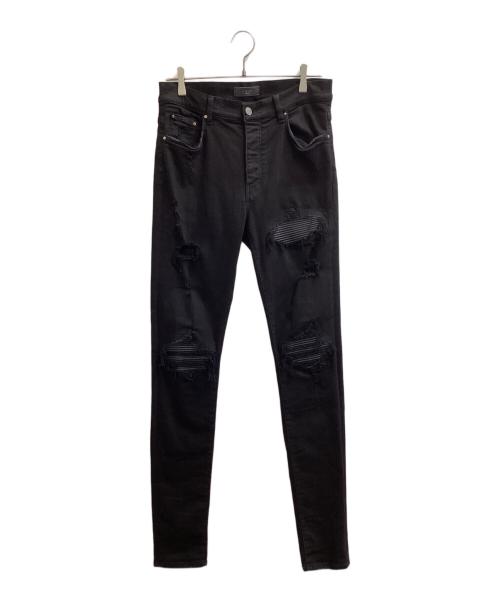 AMIRI（アミリ）AMIRI (アミリ) 蛇腹 クラッシュ加工 バイカー デニムパンツ　/　SR1PXMD001 ブラック サイズ:32の古着・服飾アイテム