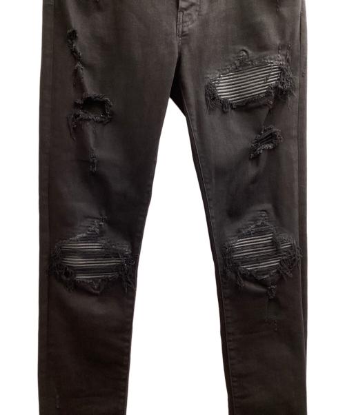 AMIRI（アミリ）AMIRI (アミリ) 蛇腹 クラッシュ加工 バイカー デニムパンツ　/　SR1PXMD001 ブラック サイズ:32の古着・服飾アイテム