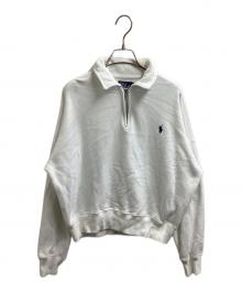 POLO RALPH LAUREN（ポロ・ラルフローレン）の古着「zip-collar embroidered sweatshirt / エンブロイダードスウェットシャツ / 211B18686001」｜ホワイト