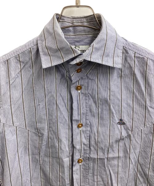 Vivienne Westwood man（ヴィヴィアン ウェストウッド マン）Vivienne Westwood man (ヴィヴィアン ウェストウッド マン) ストライプ クラールカラーシャツ ブルー サイズ:44の古着・服飾アイテム