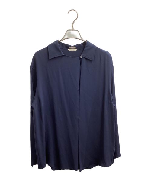 HERMES（エルメス）HERMES (エルメス) 襟付きアシンメトリーデザイン シルクプルオーバーシャツ ネイビー サイズ:38の古着・服飾アイテム