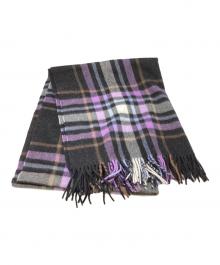 JOSHUA ELLIS（ジョシュア エリス）の古着「ウールアンゴラチェックストール　/　イングランド製」｜ブラック×パープル