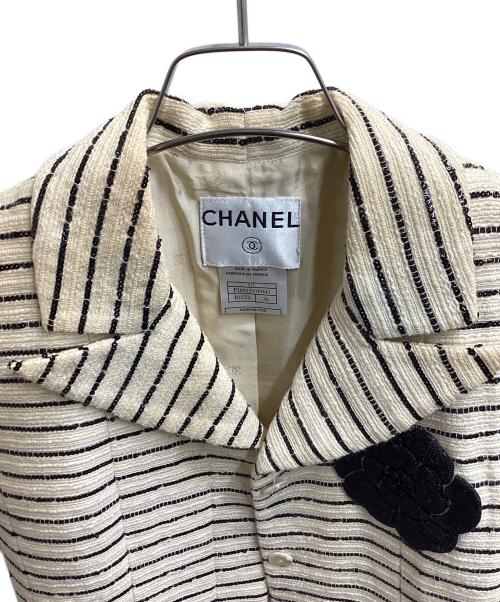 CHANEL（シャネル）CHANEL (シャネル) カメリア半袖ツイードワンピース アイボリー サイズ:36の古着・服飾アイテム